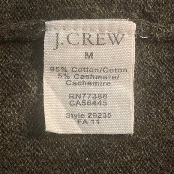 J. CREW Men's Olive Green Cotton-Cashmere V-Neck Sweater - Size Medium - Picture 7 of 8